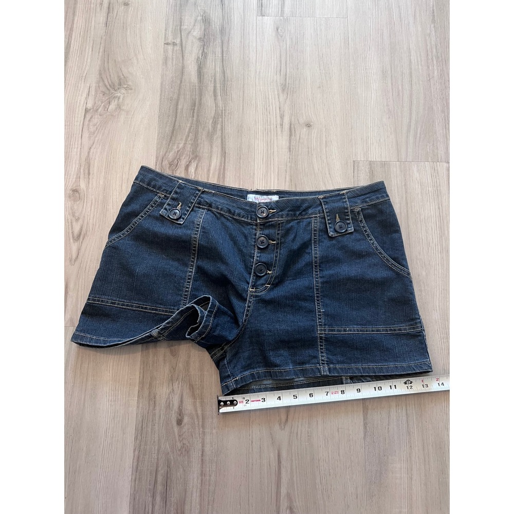 Vintage y2k Xhilaration Stretch Dark Wash Denim Button Fly Shorts Womens 15 - Picture 12 of 14